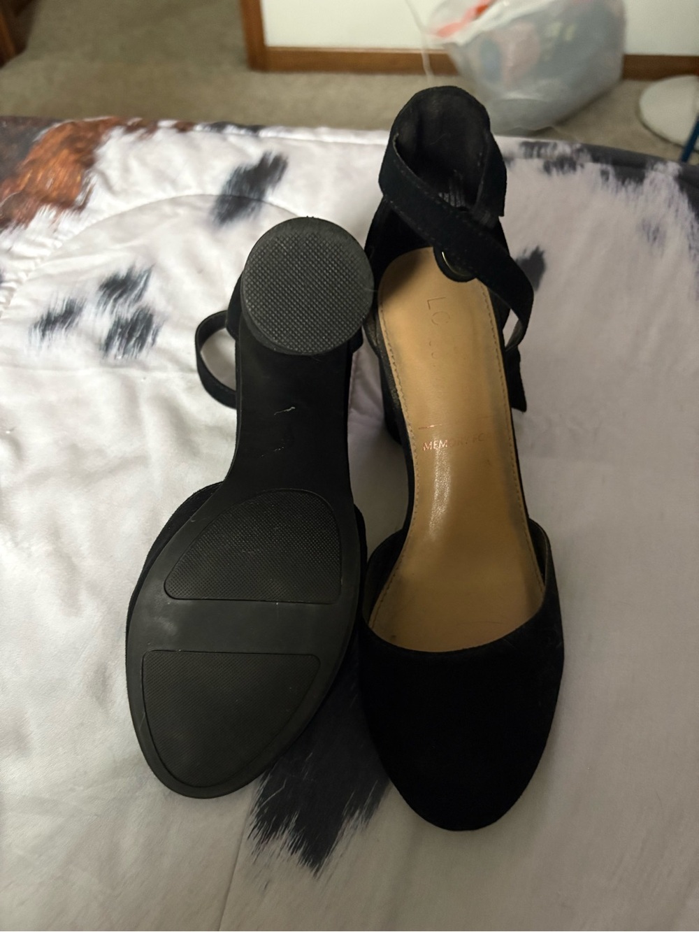 LC Lauren Conrad Black Suede Ankle-Strap Block Heels